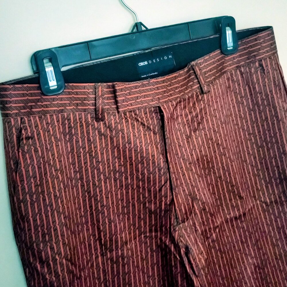 Red and black stripped wedding pants cuffed ankles